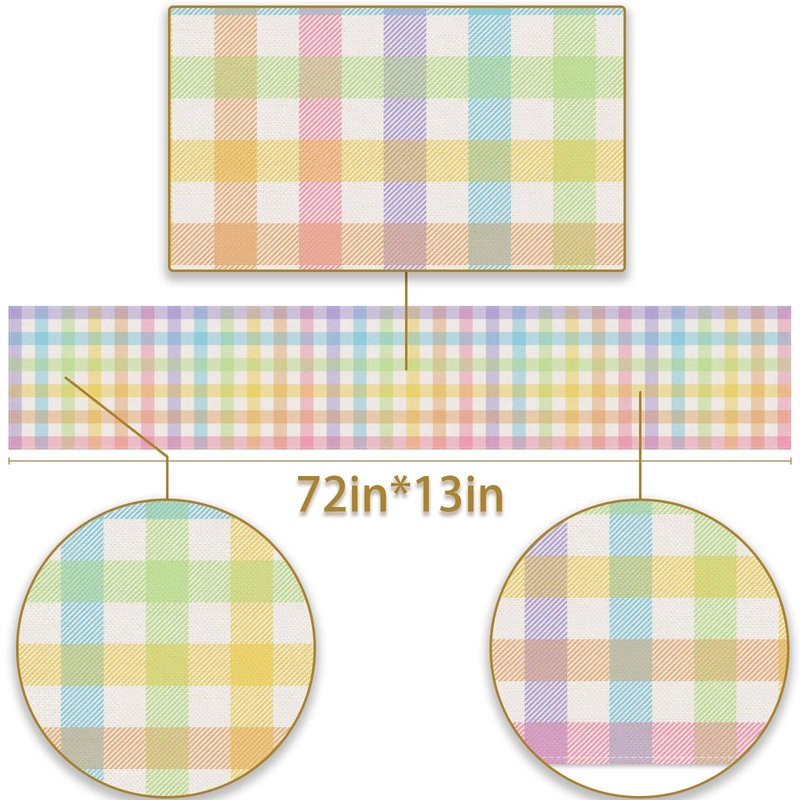 Pudodo Easter Buffalo Plaid Check Table Runner Spring Holiday Farmhouse Fireplace Kitchen Dining Room Home Party Decoration (13" x 72")