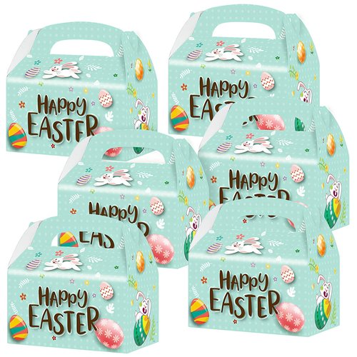 Easter Treat Boxes, Pack of 12 Easter Bunny Boxes for Candy, Cookies and Party Favors, Cute Cardboard Boxes with Handles for Wedding Candy, Birthday Favors, Holiday Goodies