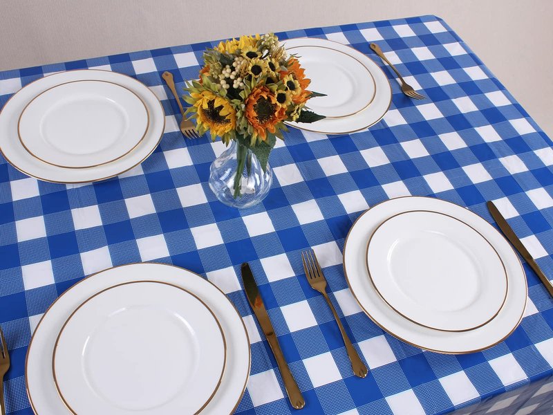 Kesfey 8 Packs Bule and White Checkered Tablecovers 54 x 108 Inches Disposable Party Picnic Table Cloth SpillProof Plastic Gingham Tablecovers for Camping Decoration Party Favors
