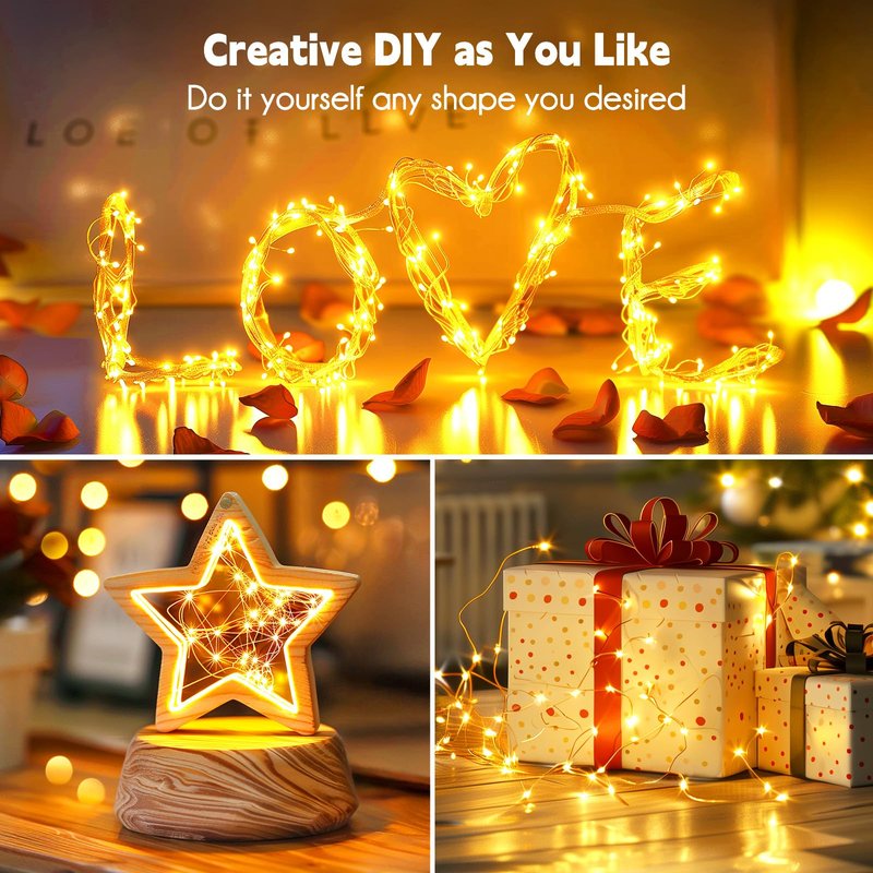 2Pack Fairy Lights Plug in, 33Ft 100 LEDs Waterproof Silver Wire Firefly Lights, Adaptor Included, Starry String Lights for Wedding Indoor Outdoor Christmas Patio Garden Decoration, Warm White
