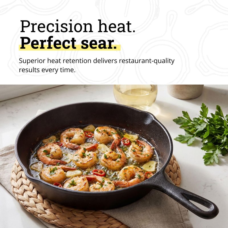 Lodge Seasoned Cast Iron Skillet - PFAS-Free, Non-Toxic Cookware - Use with an Oven, Stove, Grill, or Campfire - Naturally Non-Stick & Oven Safe - 8 Inches