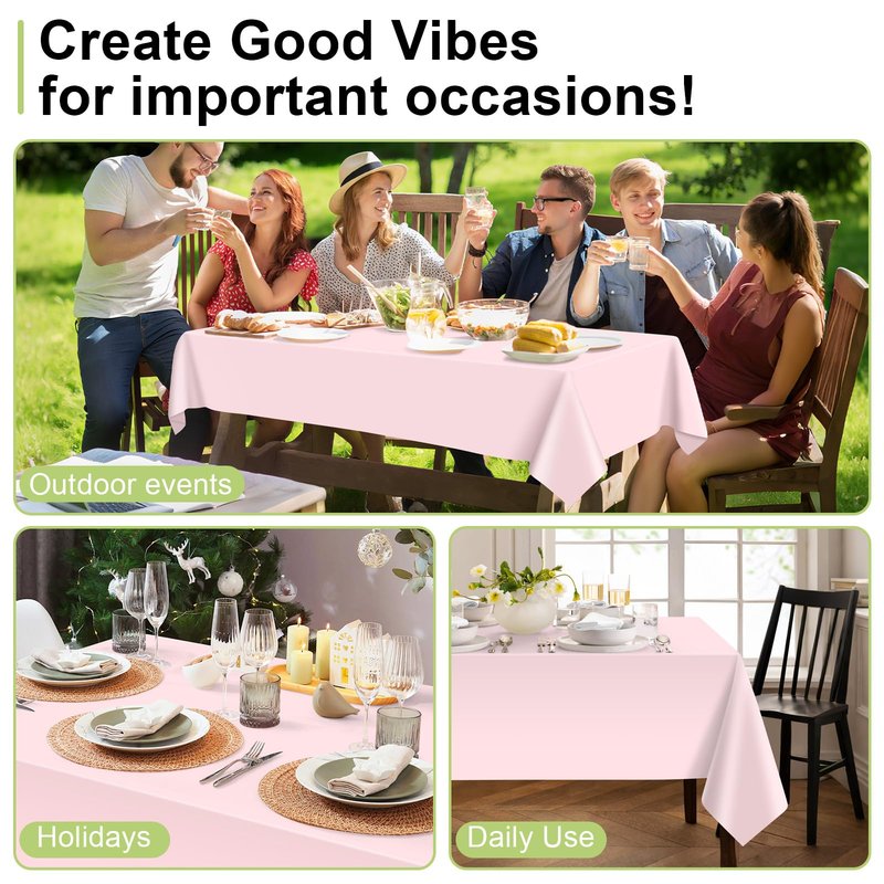 QIKSION Pink Plastic Table Cloth Disposable 3 Pack, 54 x 108 Inch Tablecloths for Valentines, Easter, Mothers Day Decorations, Baby Shower Birthday Party, Rectangle Table Cover
