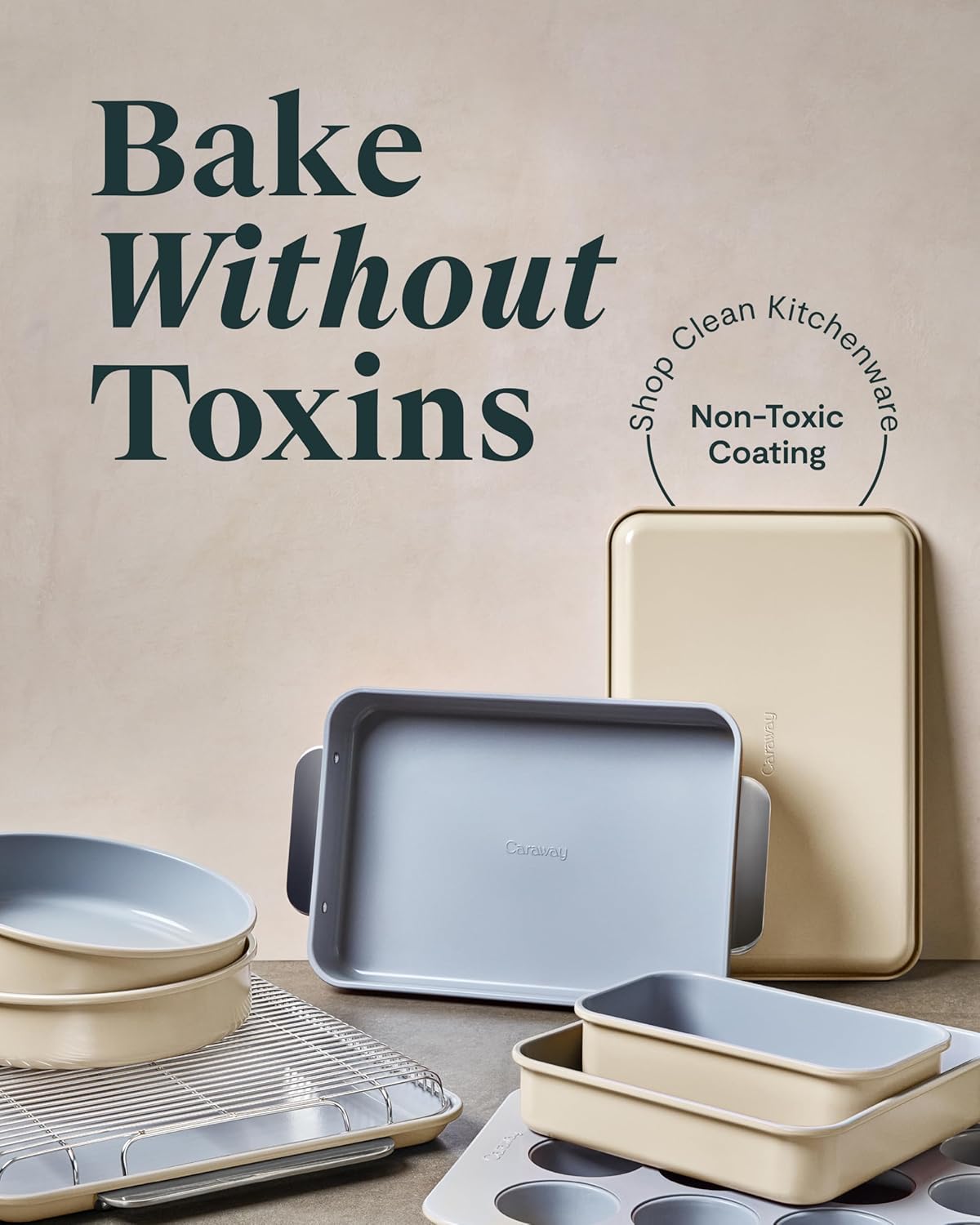 Caraway Nonstick Baking Pan Set - 2x 9" x 6.5" & 1x 9" x 13" - Non-Toxic, PTFE & PFOA Free - Durable Aluminized Steel Core - White