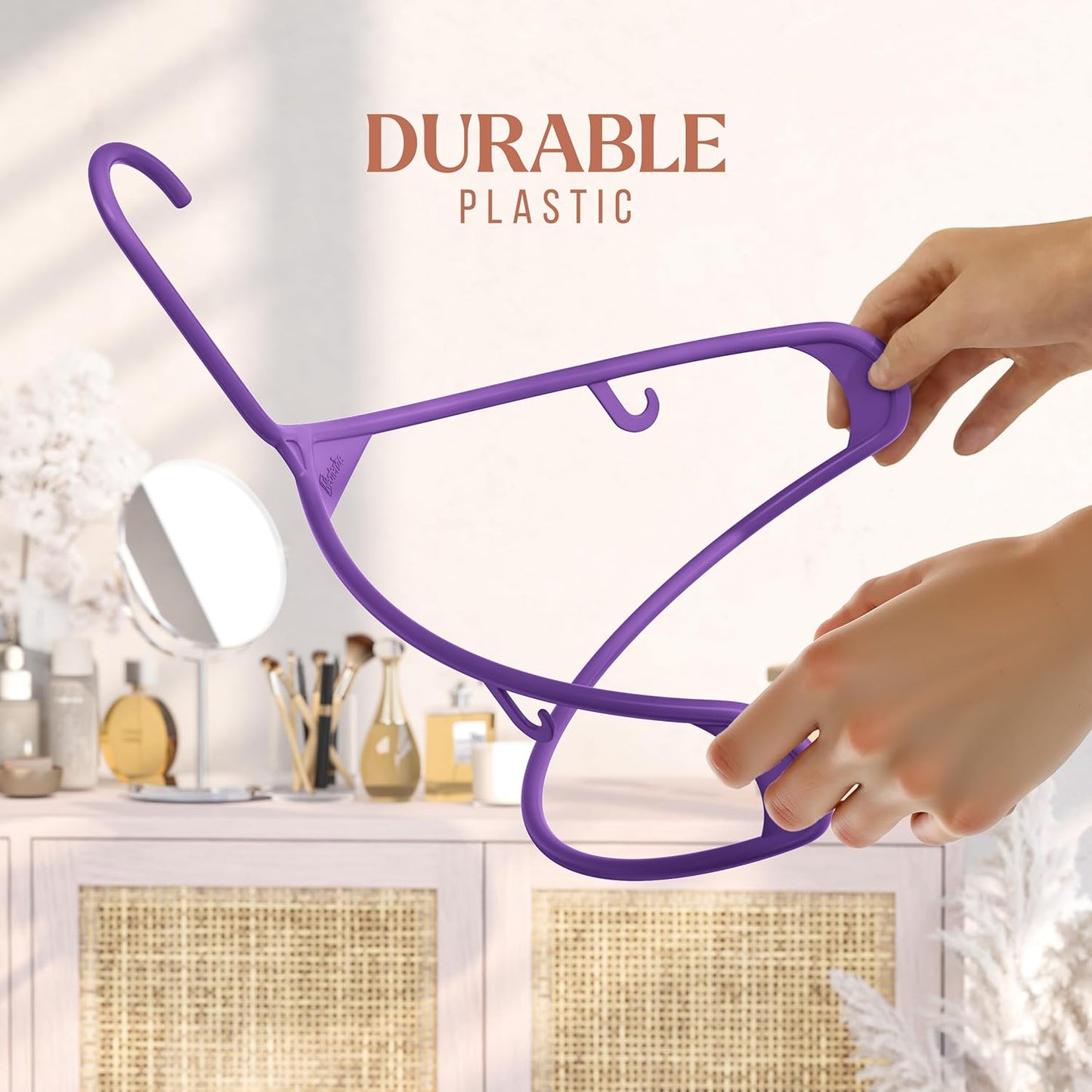 Plastic Hangers 20 Pack - Space-Saving Clothes Hangers in Purple for Closet Organization