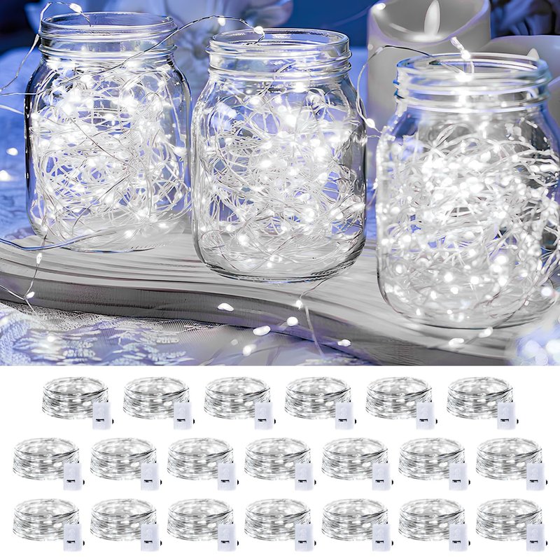 20 Pack LED Fairy Lights Battery Operated,7FT 20 LED Waterproof Mini Twinkle String Lights Battery Powered for Christmas Mason Jars Party Cool White