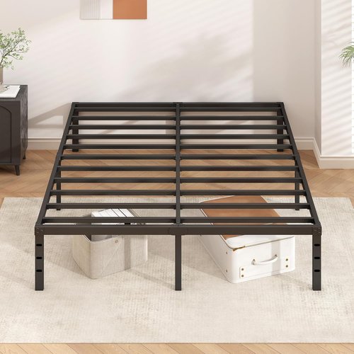 HLIPHA Metal Platform Bed Frame - 18 Inch Tall Queen Size | Heavy Duty Support Slats, Easy Assembly, Black