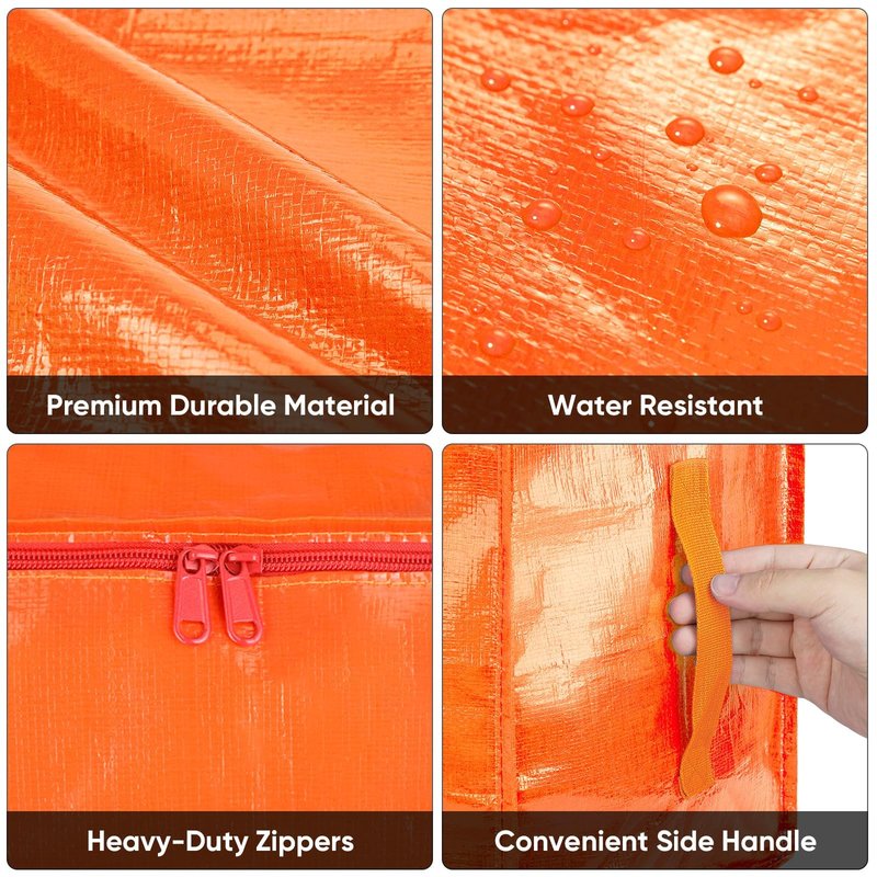 BALEINE 6-Pack Oversized Moving Bags with Reinforced Handles, Heavy-Duty Storage Tote for Clothes, Moving Supplies (Orange, 6-Pack)