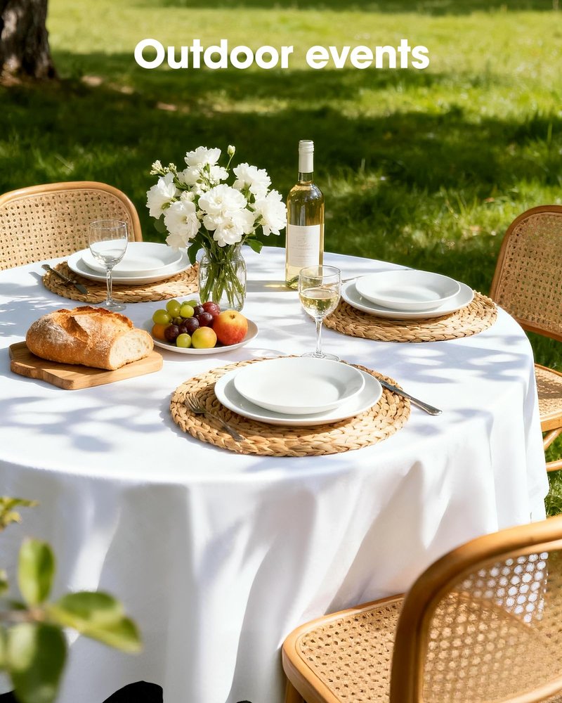 Pureegg Plastic Table Cloth Disposable 8 Pack, 84'' Round Table Cloths, Party, Picnic, Wedding, Decorative Tablecloths, Round, White Plastic Cover, Leakproof & Sturdy, White