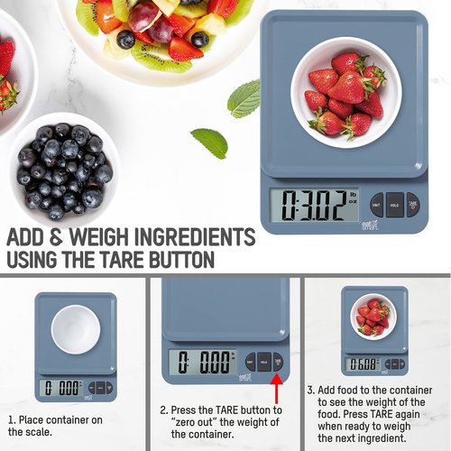 Eat Smart Eat Smart 11lb Food Kitchen Plastic Blue Scale with Tare, Blue