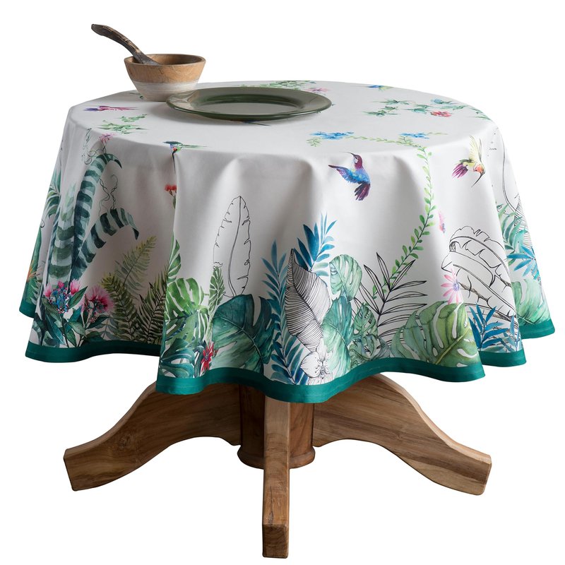 Maison d' Hermine Table Cloth Round Table 100% Cotton 63 Round Inches Tablecloth Reusable Decorative for Dining Kitchen Room Farmhouse Home Gifts for Mothers Day Spring Summer - Tropiques
