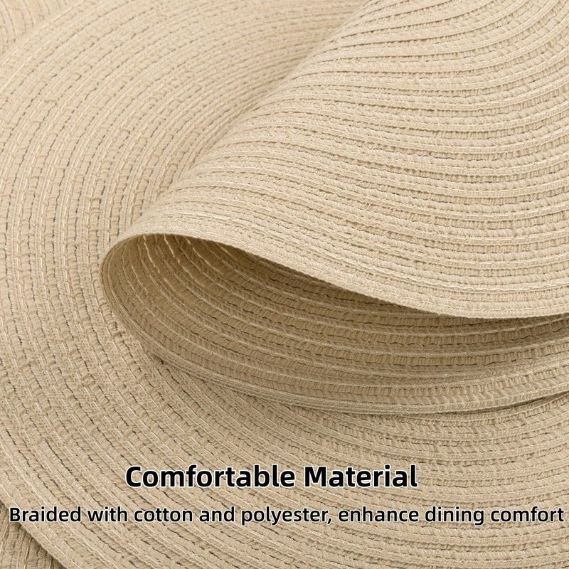 SHACOS 15 inch Round Braided Placemats Set of 6 Cotton Polyester Heat Resistant Table Mats Washable Place Mats for Dinner Party Table Decoration (Light Beige, 6)