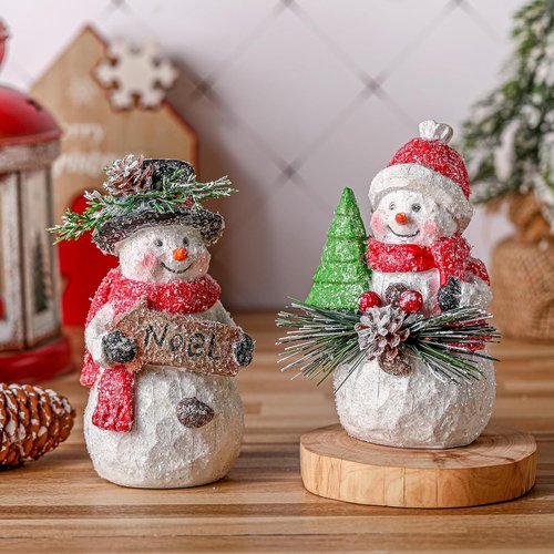 FairySandy Snowman Figurines - Handmade Christmas Decorations | Cute Winter Indoor Decor (2 Pcs)