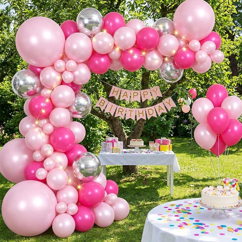RUBFAC Pearl Pink Balloons 129pcs Different Sizes Pack of 18 12 10 5 Inch, Latex Balloon Garland Arch Kit for Wedding Princess Birthday Party Baby Shower Engagement Bachelorette Decorations