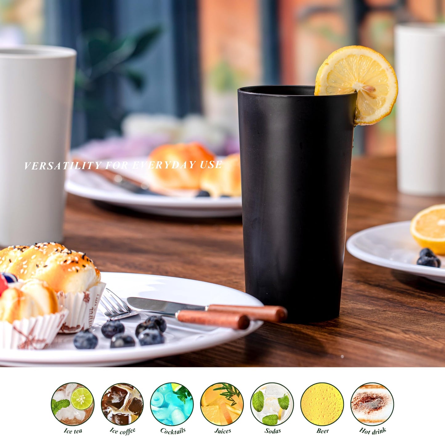 MIYOPESI 26oz Stackable Plastic Water Tumblers (Set of 12), Shatter-Proof Plastic Cups, Reusable Plastic Drinking Glasses, BPA-Free, Dishwasher-Safe, Heat-Resistant, Microwave-Safe (Grey Stone)