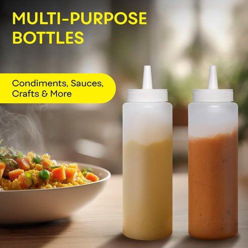 BRIGHTFROM Condiment Squeeze Bottles, CLEAR 8 OZ Empty Squirt Bottle with Wide Neck - Great for Ketchup, Mustard, Syrup, Sauces, Dressing, Oil, BPA FREE Plastic - 2 PACK