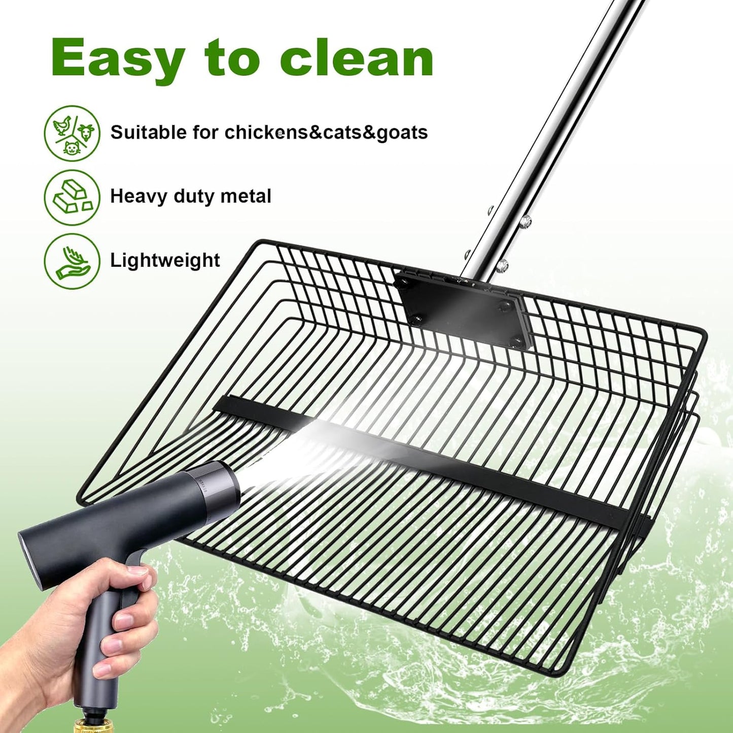 Skiennix Chicken Poop Scooper - 12-Inch Litter Sifting Shovel with Stainless Steel Handle | 4-in-1 Heavy Duty Accessory