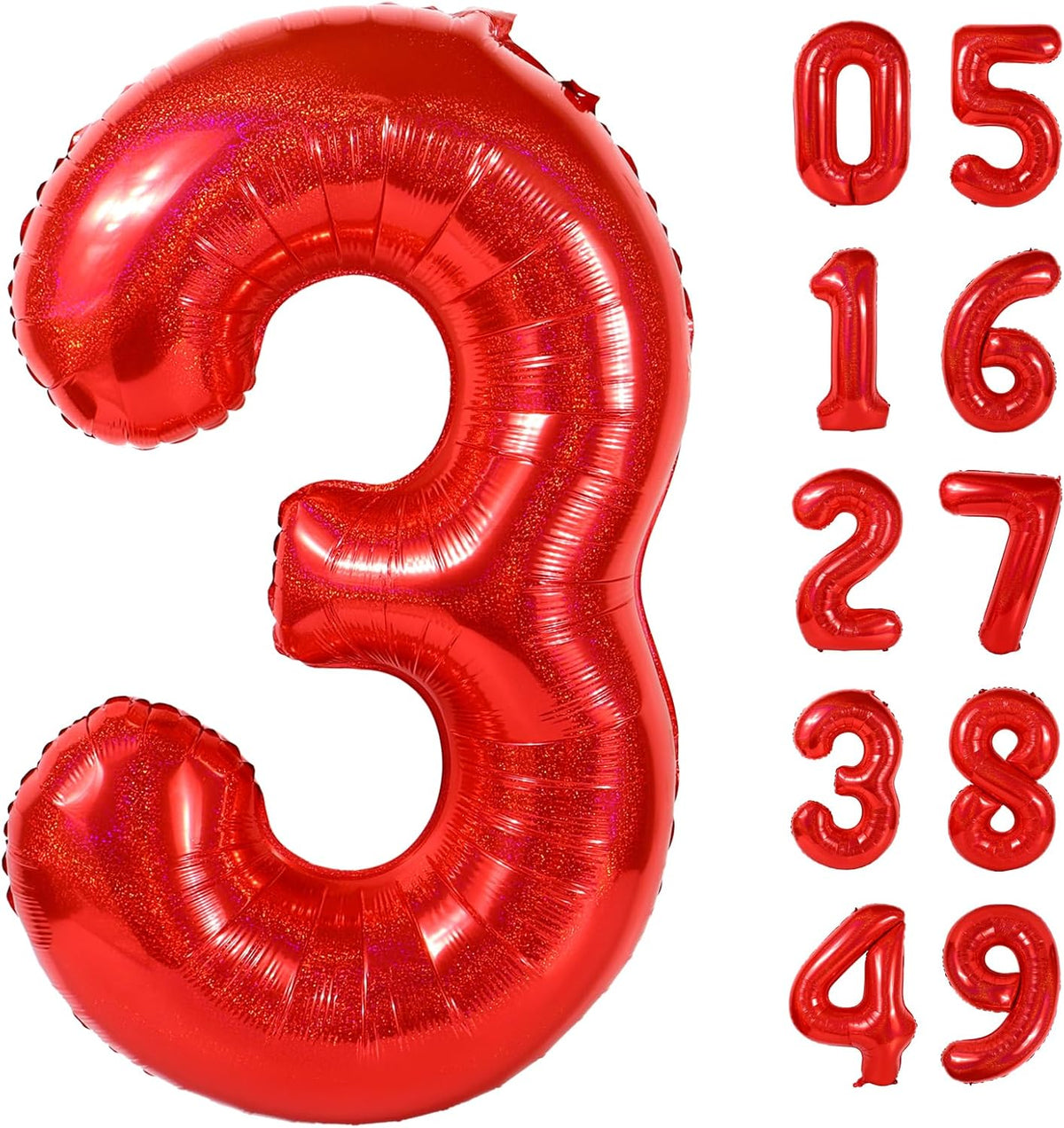 Laser Red Number 3 Balloon - 40 Inch Birthday Decoration for Kids & Women’s Parties
