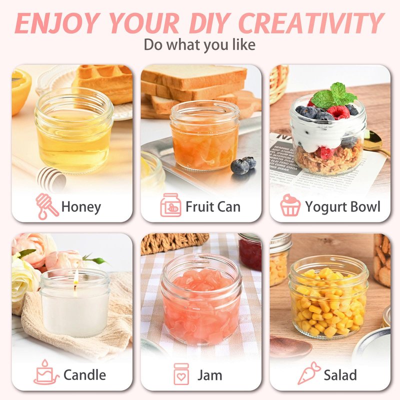 TUZAZO 4 oz Mini Mason Jars with Lids 12 Pack, 4oz Small Glass Mason Canning Jars for Jam Jelly Yogurt Dessert, Shower Wedding Favors Decor