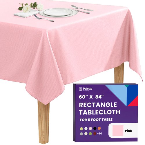 Gee Di Moda Rectangle Tablecloth - 60 x 84 Inch Pink Table Cloth for 5 Foot Rectangle Tables - Heavy Duty Washable Fabric - for Holiday Party, Dinner, Weddings, Baby Shower & Events