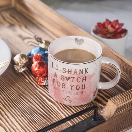 Best Friend Birthday Gifts for Women - Funny Friendship Gift for Bestfriend, Besties, BFF, Sister, Boss Woman, Big Sis, Sorority - I'd Shank A Girl For You - Cute Pink Marble Mug, 11.5oz Coffee Cup