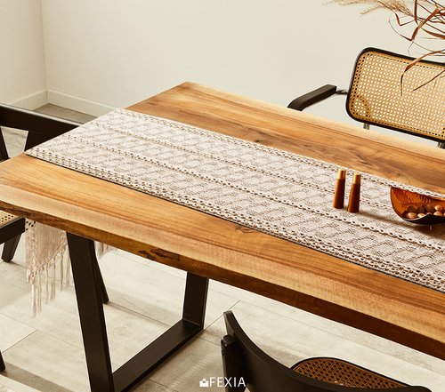 Fexia Table Runner with Tassels Boho Macrame 72 Inches Long Cream Rustic Table Runner for Home Farmhouse Bohemian Dining Bedroom Decor Baby Bridal Shower(12x72 Inches)