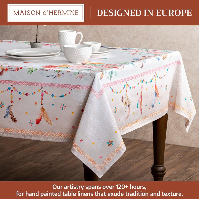 Maison d' Hermine Table Cloth Square Table 100% Cotton 60 x 60 Inches Tablecloth Reusable Decorative for Dining Kitchen Room Farmhouse Home Gifts for Mothers Day Spring Summer - Ibiza - Beige