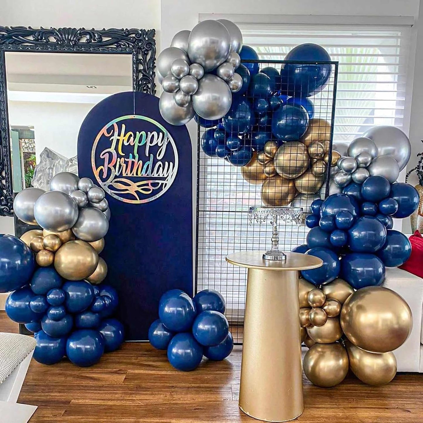 KALOR 12-Inch Navy Blue & Gold Confetti Balloons - 60 Pcs Metallic Latex for Parties & Celebrations