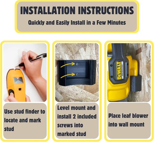DeWalt Wall Mount for 60V Flexvolt Blower - Durable Black Plastic Holder with Hardware