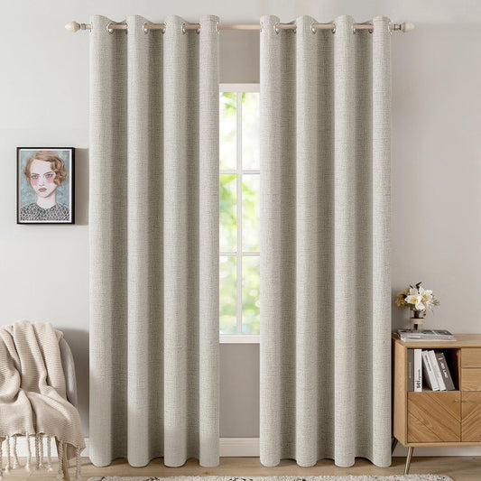 MIULEE 100% Blackout Linen Curtains - Thermal Insulated Cobblestone Drapes | 52 x 84 Inch (2 Panels)