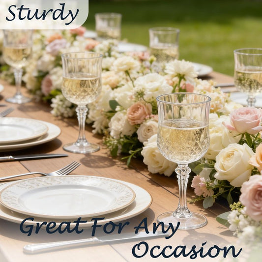 LEYIQU Plastic Wine Glasses, Plastic Goblets Vintage Style Cordial Unbreakable Drinking Glasses, Reusable Drinkware for Wedding Reception, Grand Event Party Supplies,Mother's Day(24, Transparent)
