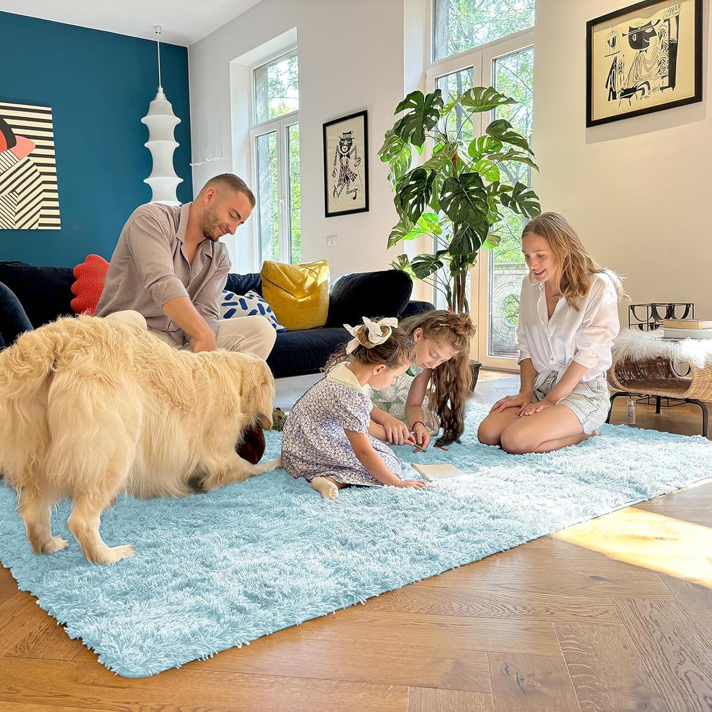 OLANLY 2x8 Soft Fluffy Runner Rug - Machine Washable Indoor Carpet for Bedroom & Hallway | Light Blue