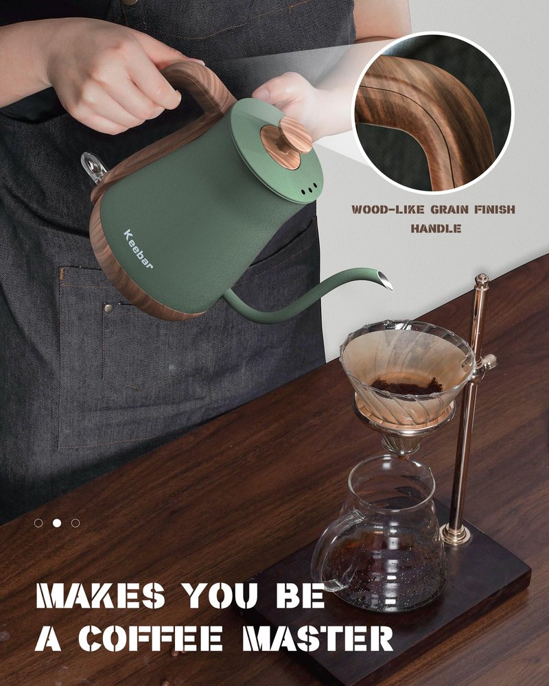 Keebar Gooseneck Electric Kettle, Electric Tea Kettle Stainless Steel, Pour over kettle for Coffee, 1000W Hot Water Kettle Electric Auto Shut Off, 0.8L, Wood-like Grain Finish Handle, Matcha Green