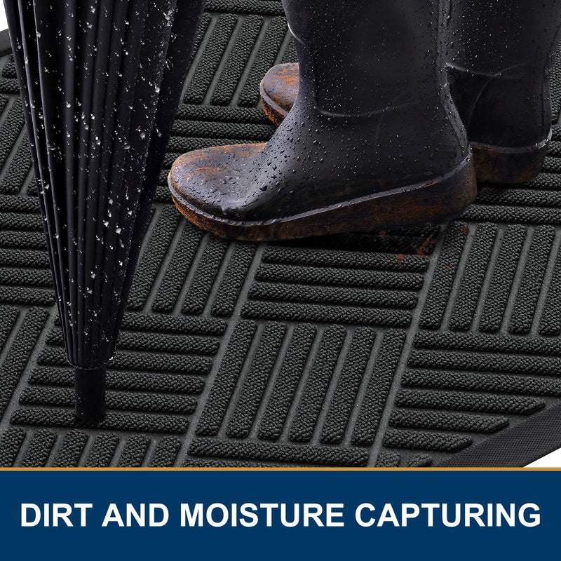 Smiry Front Door Mat Outside Entrance, Heavy Duty Outdoor Indoor Natural Rubber Doormat, Non Slip, Trap Dirt and Moisture, Easy Clean, Low Profile Patio Porch Entryway Mat, 29.5x17, Black