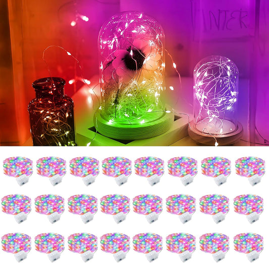 Pozzolanas 24-Pack Multi-Colored Fairy Lights - Battery Operated, 3 Modes, 7FT Waterproof String Lights for Weddings, Christmas & Parties