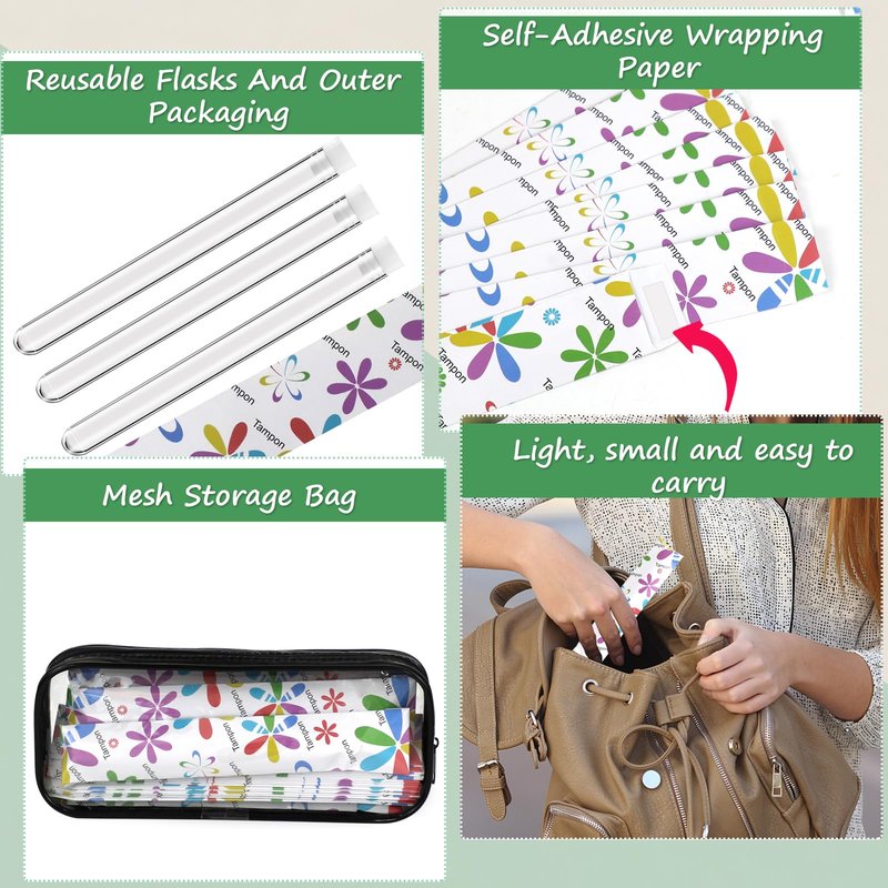 39 Pcs Secret Tampon Flask Set for Women Includes 12 Reusable Plastic Flasks for Girls, 24 Self Adhesive Wrappers, 1 funnel,1 Clear Box, Flask for Cruise Event, Concert, Outdoor Sports (white)