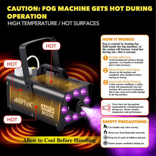 AGPTEK Fog Machine, Smoke Machine with 12 Colorful LED Lights Effect, Upgraded Auto Mode 600W 4000CFM Fog & 1 Wireless Remote,Low Fluid Auto Shut-Off,Good for Wedding Halloween Party and Stage Effect
