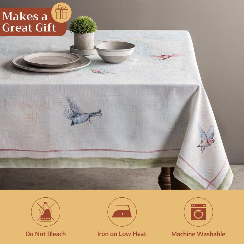Maison d' Hermine Table Cloth Rectangle Table 100% Cotton 70 x 90 Inches Tablecloth Reusable Decorative for Dining Kitchen Room Farmhouse Home Gifts for Mothers Day Spring Summer - Flying Birds