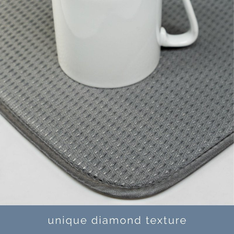 S&T INC. Dish Drying Mat XL, 18” x 24”, Absorbent Microfiber Kitchen Counter Mat, Drying Pad for Dishes, Utensils, Pots and Pans, Extra Large, Diamond Texture, Grey