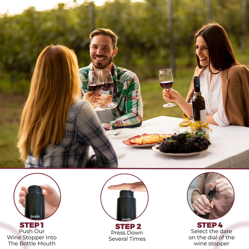 Jwalin Wine Vacuum Pump Stopper – Premium Wine Preserver with Airtight Seal, Reusable Vacuum Pump Keeps Wine Fresh, Perfect Wine Accessory Gift for Wine Lovers