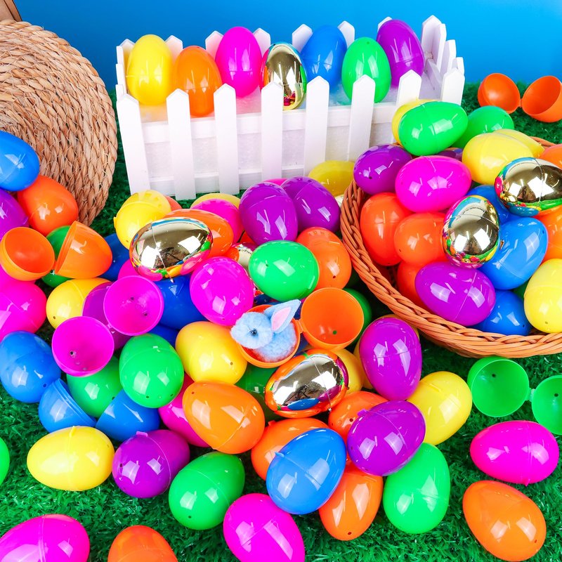 NAWITDA 150 Pack 3 Inch Large Easter Eggs Bulk Include 6 Surprise Golden Eggs, Bright Colors Fillable Empty Plastic Easter Egg for Easter Hunt, Easter Basket Fillers, Easter Party Favors