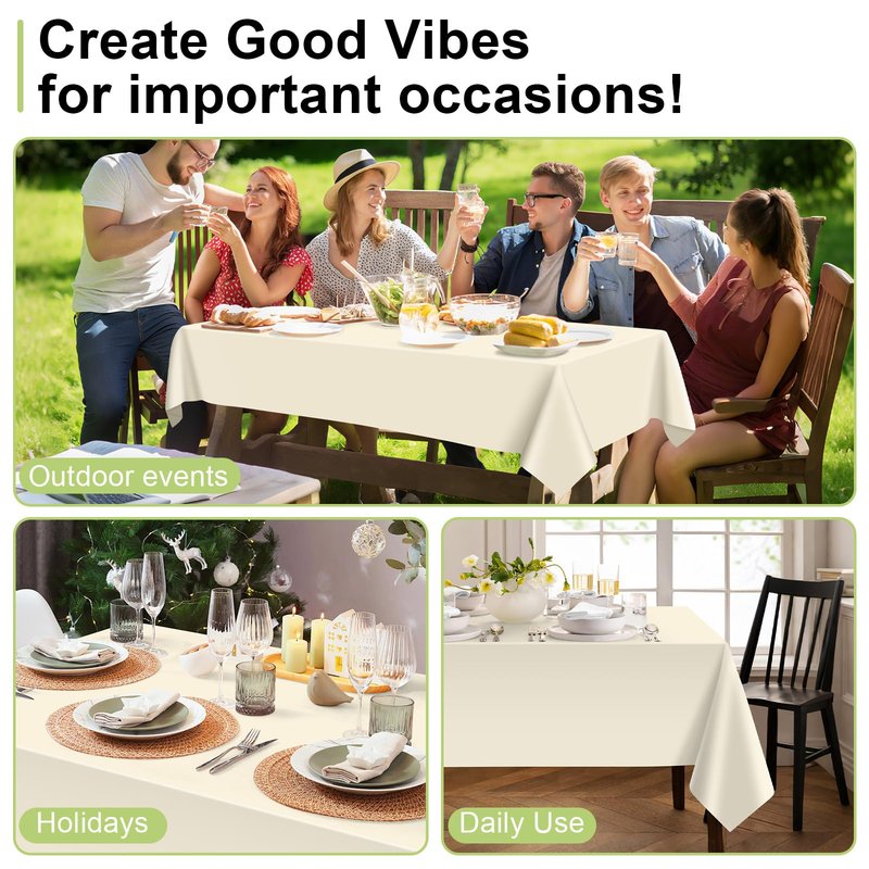 QIKSION Ivory Plastic Table Cloth Disposable 3 Pack, 54 x 108 Inch Beige Tablecloths for Party, Baby Shower, Harvest, Fall, Thanksgiving Decorations, Cream Rectangle Table Cover