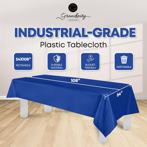 Grandipity Blue Plastic Table Cloth Disposable (6 Pk) 54in x 108in Plastic Tablecloths for Rectangle Tables - Premium Party Table Cloths Disposable for 6ft to 8ft Rectangle Tables