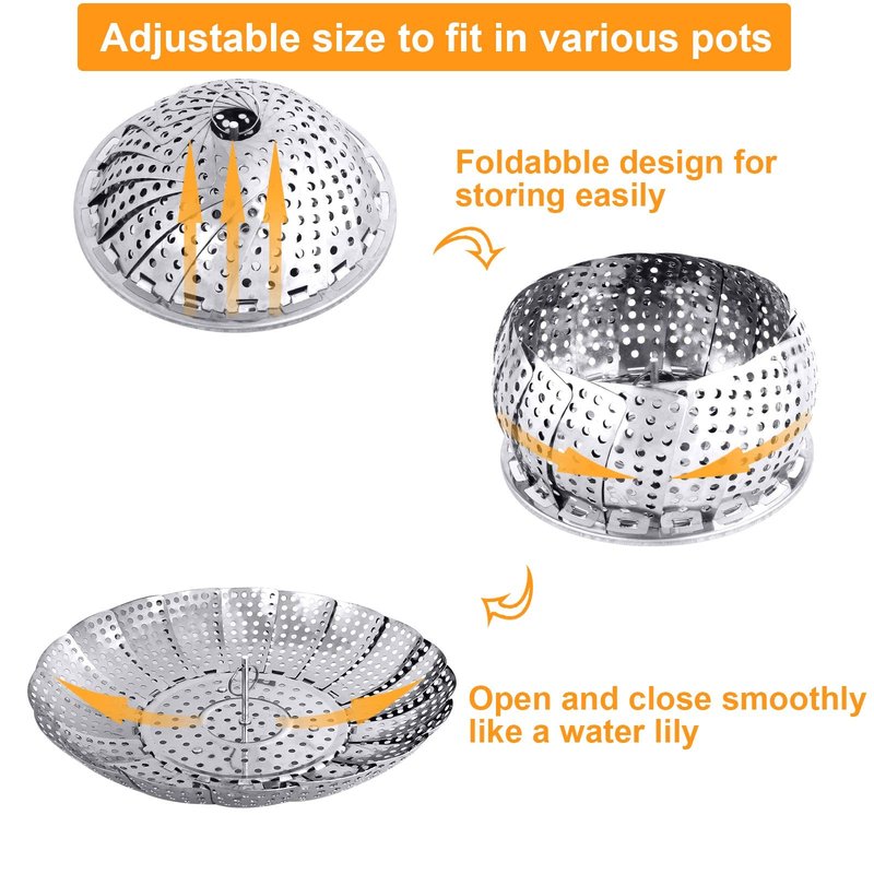 Large Veggie Vegetable Steamer Basket, Folding Steaming Basket, Collapsible Metal Stainless Steel Steamer Basket Insert, for Cooking Food, Expandable Fit Various Size Pot(7.1" to 11.8") YLYL