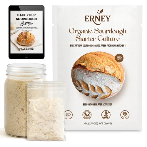 ERNEY Dehydrated Sourdough Starter for Bread Making - Perfect Rise Organic Sourdough Bread Flour with Instruction - Versatile Homemade Pastry Flour Perfect for Artisan Loaf Pizza Muffins - 1 pack