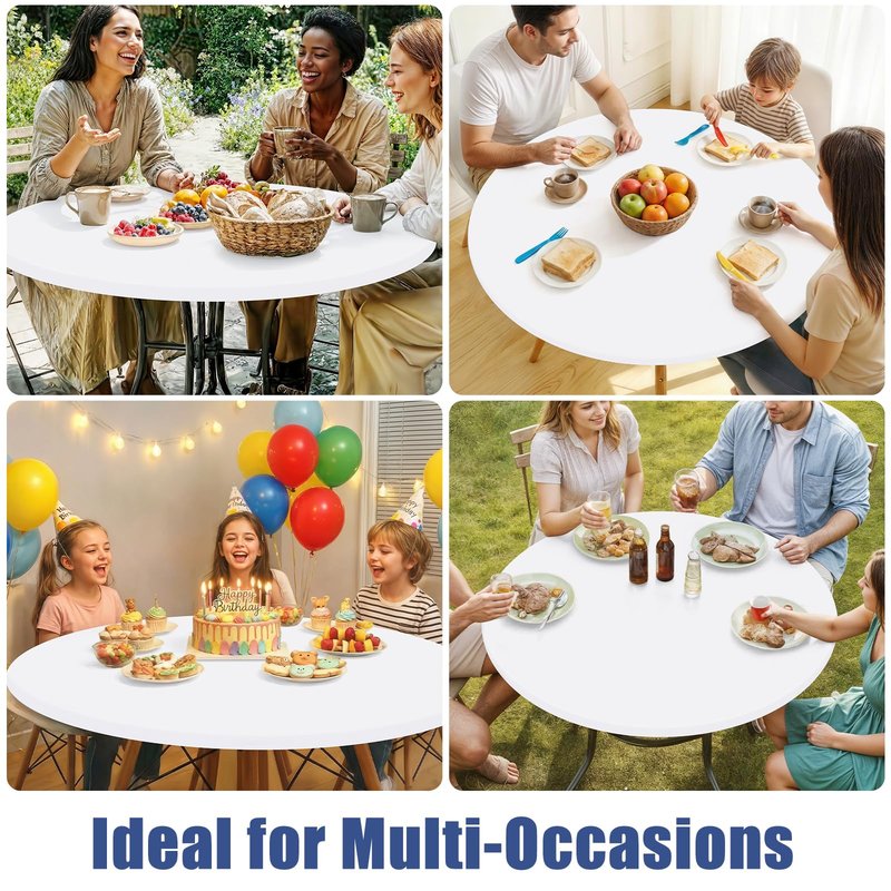 Moosfor Round Spandex Tablecloth, Elastic Fitted Waterproof Tablecloths for 31"-35" Tables, Stretch Washable Picnic Table Cover for Camping, Dining, Indoor and Outdoor, White