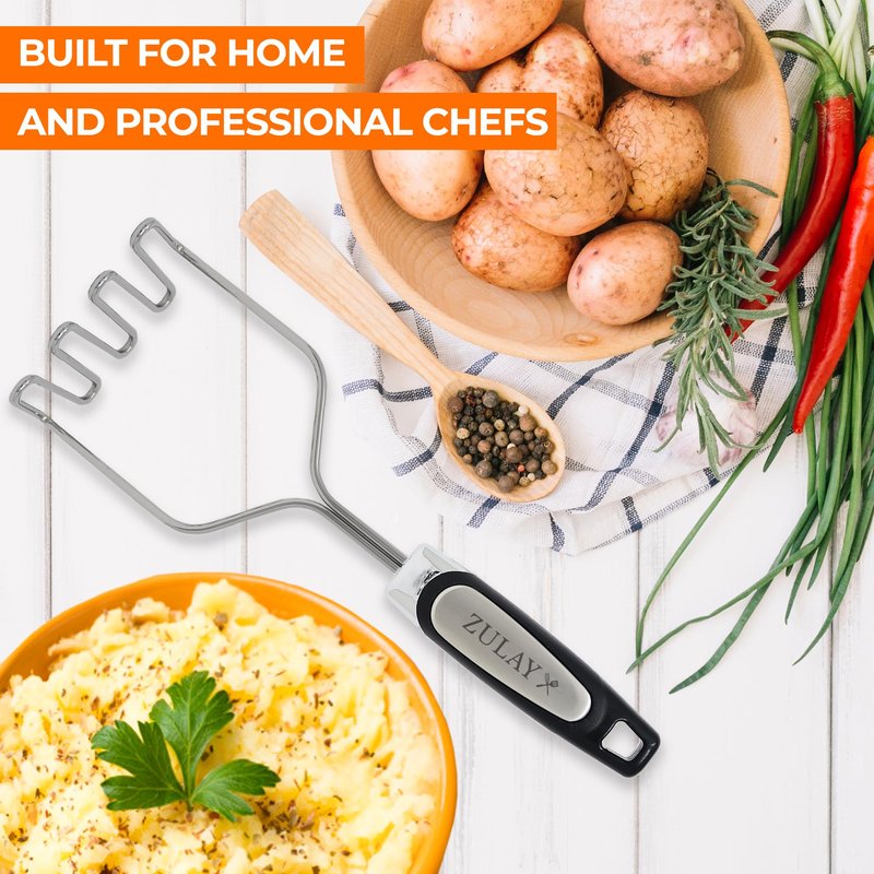 Zulay Kitchen Stainless Steel Potato Masher – Heavy-Duty, Non-Scratch, Dishwasher-Safe Masher with Food-Grade Silicone for Smooth & Fluffy Mashed Potatoes, Avocados & More – Sturdy & Durable Design