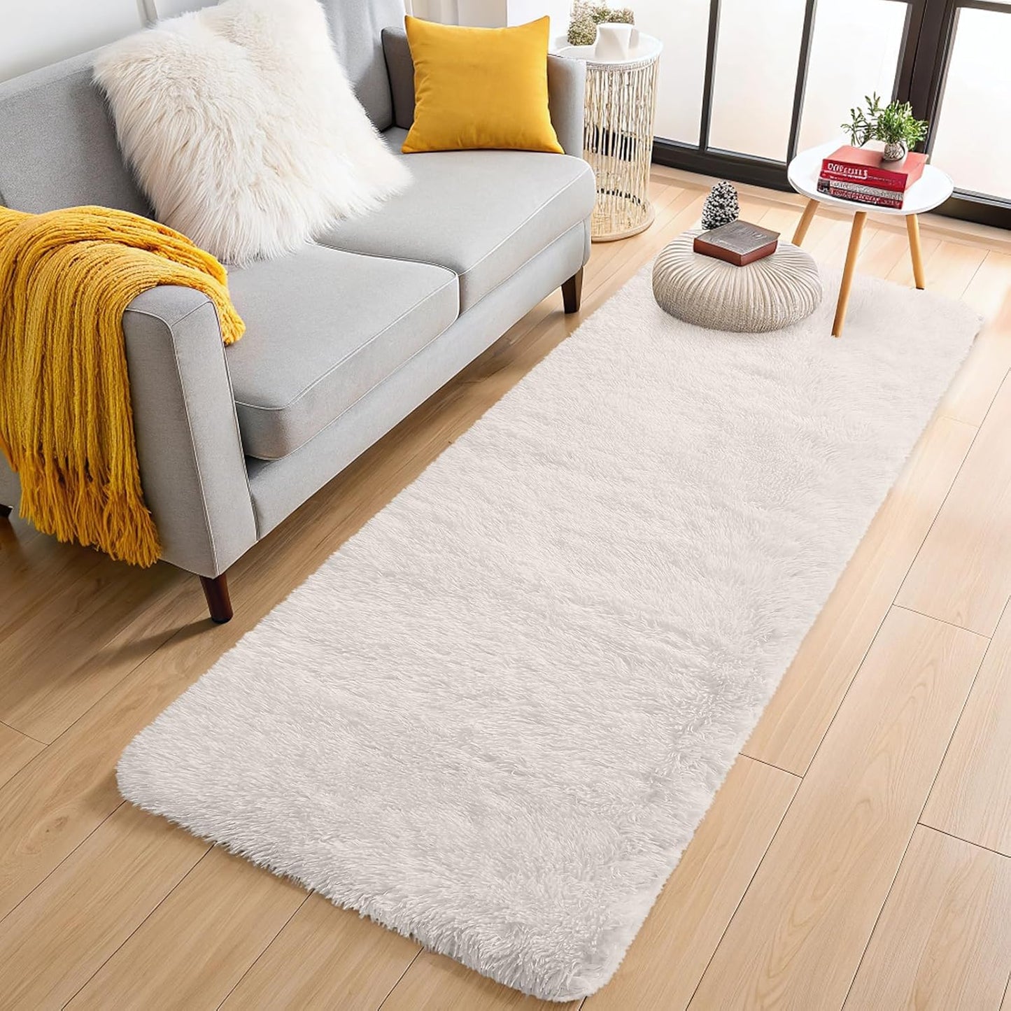 OLANLY Runner Rugs - Soft, Machine Washable Shaggy Design for Hallway & Bedroom | Ivory 2x12 ft