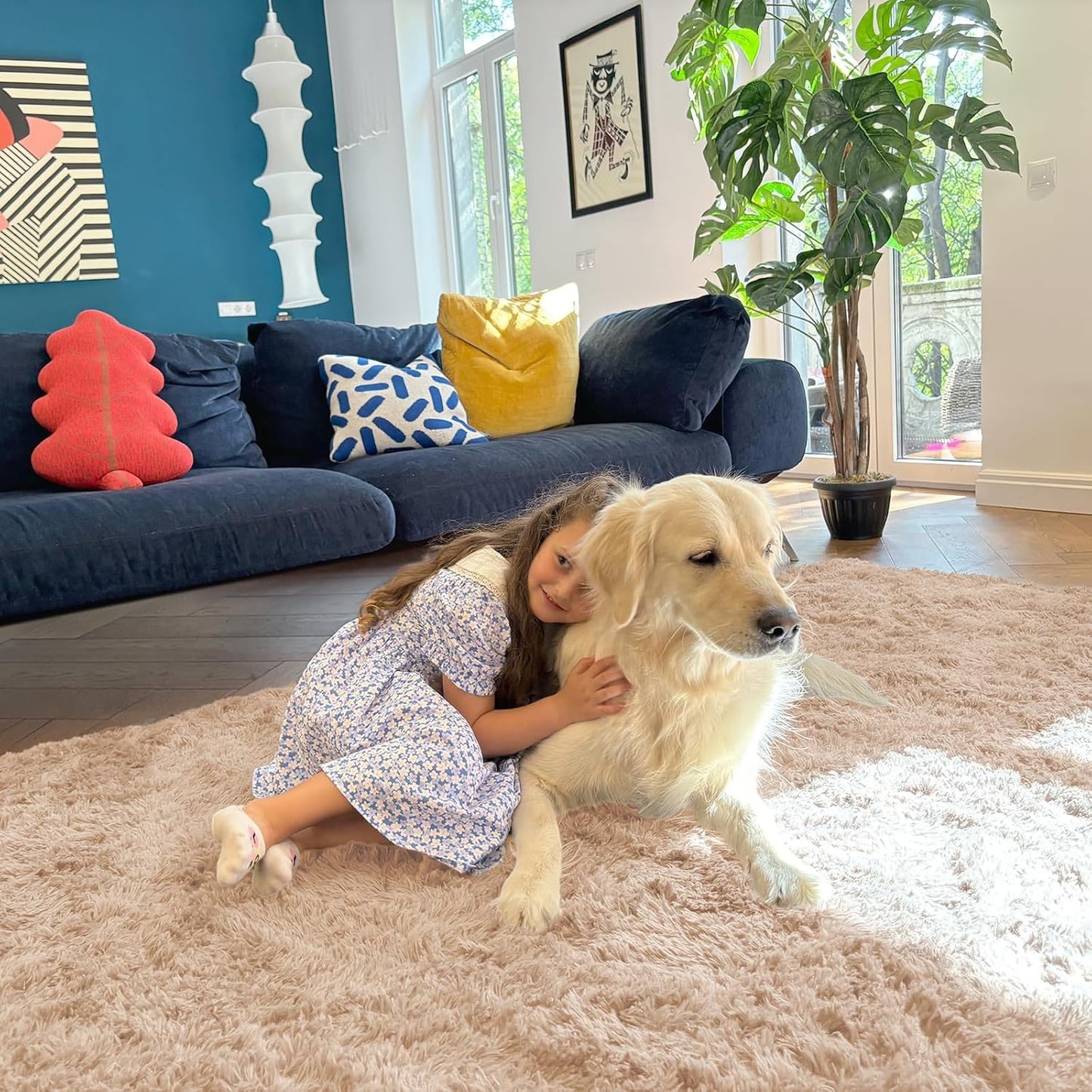OLANLY Large Area Rug - Soft Fluffy Shaggy Indoor Carpet for Living Room & Bedroom | 5x9, Beige