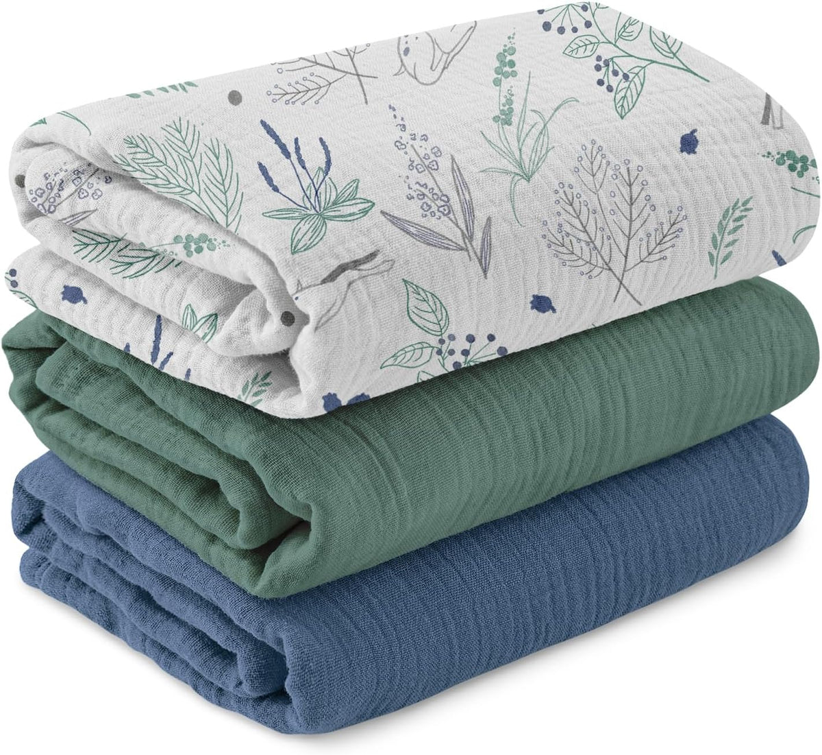 Skiennix Muslin Swaddle Blankets - Breathable Soft Receiving Blankets, 3 Pack, Large 38 x 40 Inches (Fawn & Leaves)
