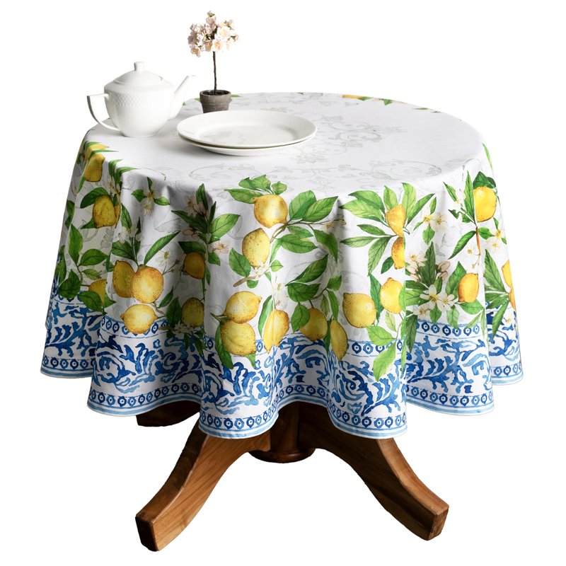 Maison d' Hermine Table Cloth Round Table 100% Cotton 69 Round Inches Tablecloth Reusable Decorative for Dining Kitchen Room Farmhouse Home Gifts for Mothers Day Spring Summer - Cedrat